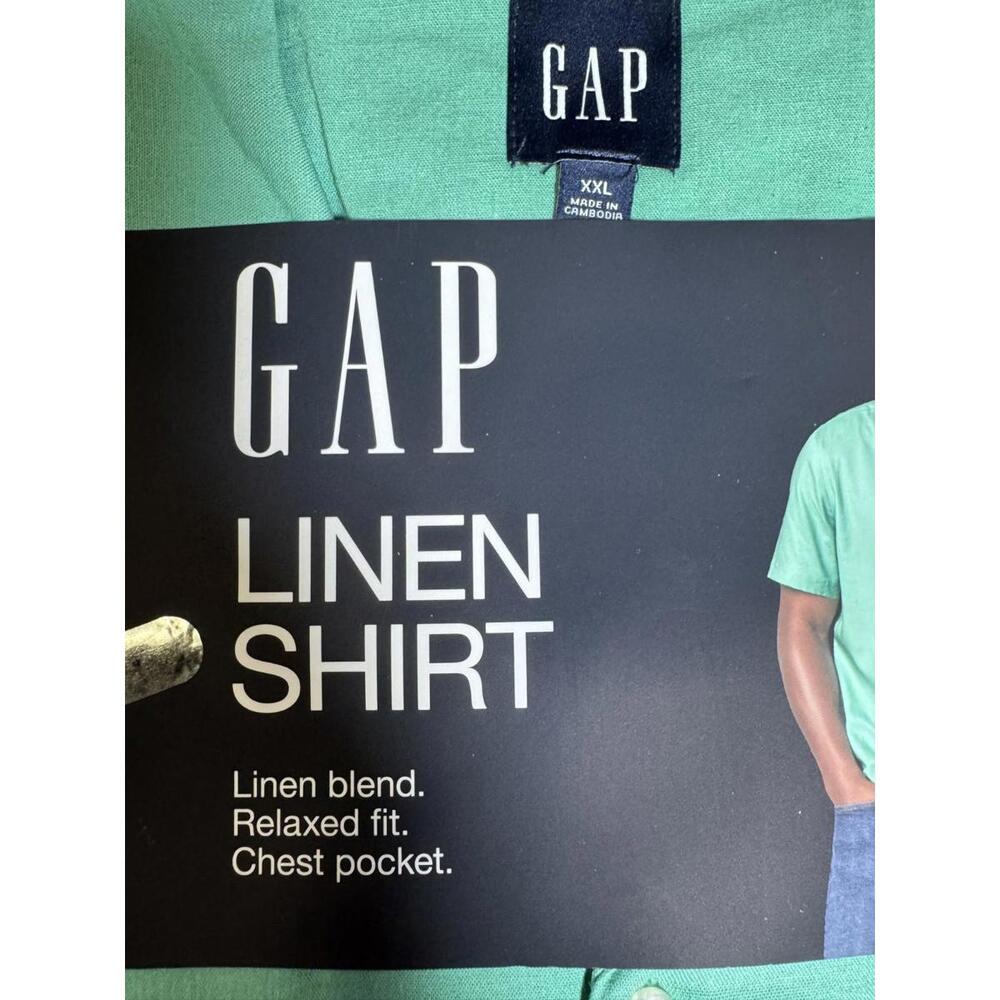Gap Linen Blend Short Sleeve Relaxed Fit Shirt Green Mens XXL NWT NEW - Picture 4 of 6